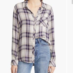 Plaid Button-Up Shirt in Blue, Pink, and Cream